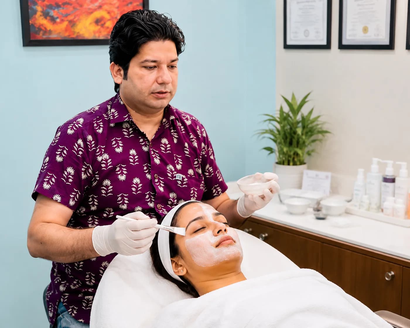Skin assessment during a dermatology consultation